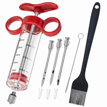 Imagem de Seringa injetora de carne, uma agulha para marinada para carnes, injetor de temperos com grande capacidade de 30 ml, 1 escova, injetor de plástico para marinada para churrasqueira fácil de usar e limpar (1 pino)