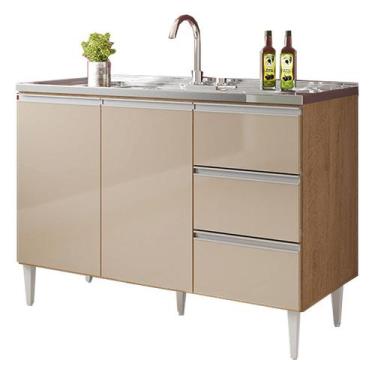 Imagem de Balcão para pia 1,60 mt Salvador MDF 3 gavetas Amendoa Off White - ByM