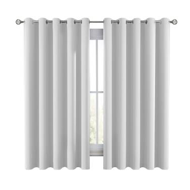 Imagem de Cortinas blackout premium LUX Decor, 153 cm de comprimento, conjunto de 2 painéis - Cortinas escurecidas com isolamento térmico para janela do quarto - Cortinas com ilhós - 132 cm x 160 cm (branca)