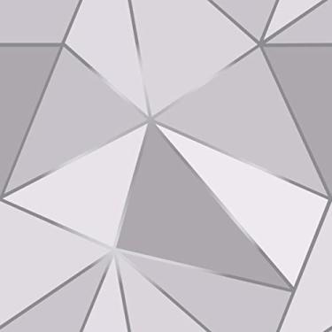 Imagem de Papel De Parede Adesivo Geométrico Triângulos Cinza Prata 10m