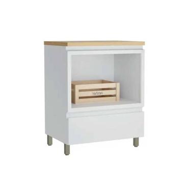 Imagem de Gabinete de Cozinha Modulado Balcão c/ Tampo Marquesa c/ 1 Gaveta e 1 Nicho p/ Forno 80cm Branca/Nature - Nesher