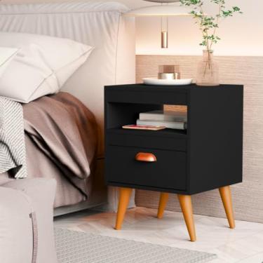 Imagem de Kit 2 mesas de cabeceira com pés e gavetas com criação de 2 unidades(Preto)