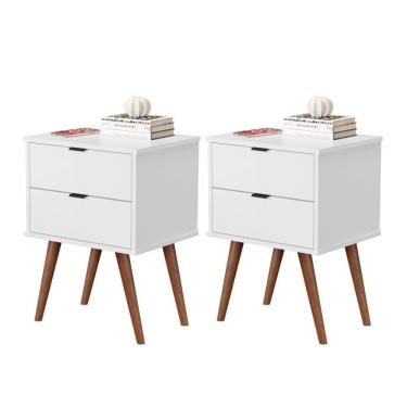 Imagem de Conjunto Mesa De Cabeceira 2 Gavetas Geraldine Branco