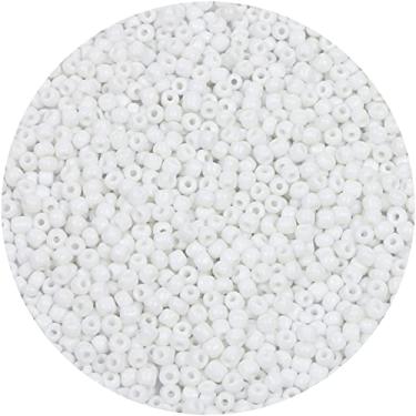 Imagem de 1300 peças de contas de vidro a granel, contas de vidro CCOZN, 4 mm, 6/0 contas de vidro a granel opacas de pônei para pulseira, mini espaçador, contas soltas pequenas para fazer joias, contas de vidro para artesanato DIY (branco)