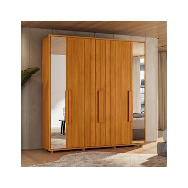 Imagem de Guarda-Roupa Casal Madetec Portinari com Espelhos 6 Portas 4 Gavetas Ripado Angular Amortecimento Cabideiro Extensível