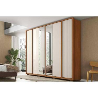 Imagem de Guarda Roupa Casal 6 Portas (2 c/ Espelho) e 4 Gavetas Cleo Lux Freijo/Off White Mr - Caemmun