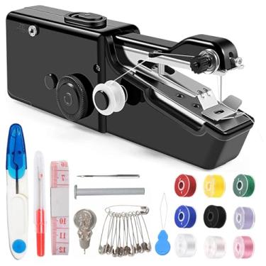Imagem de Máquina de costura portátil para iniciantes, mini máquina de costura para adultos, costura rápida com kits de costura, adequada para casa, viagem, bricolage (preto)
