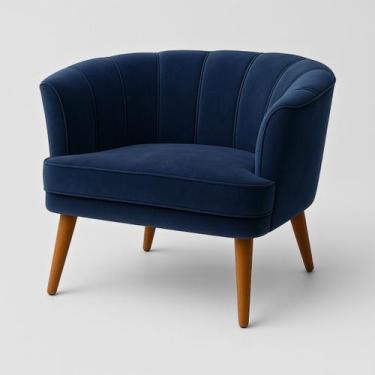 Imagem de Poltrona Estofada para Sala de Estar Moderna Tecido Veludo Pés Palito 