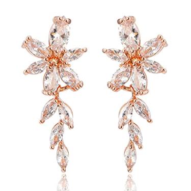Imagem de Brincos de noiva CZ para casamento, elegante, gota, zircônia cúbica, aglomerado, folha floral, strass, brincos pendentes para noivas, damas de honra, mãe da noiva, festa de formatura para meninas,