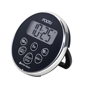 Imagem de FCXJTU Temporizador digital à prova d'água, temporizador de contagem regressiva de chuveiro de banheiro para cozinha com alarme, traseira magnética, suporte prata preto