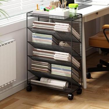 Imagem de Porta-revistas Com 6 Prateleiras Grandes, Porta-livros Para Revistas Com Rodas Universais, Cestos De Armazenamento Decorativos Quadrados