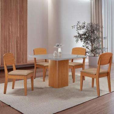 Imagem de Mesa de Jantar Eloise 90cm Tampo MDF Vidro com 4 Cadeiras Copper Moder