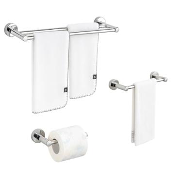 Imagem de LUMAI Kit com Toalheiro Inox Duplo 60cm, Porta Papel Higiênico e Suporte Toalha de Rosto em Aço Inox 304 para Banheiro e Lavabo