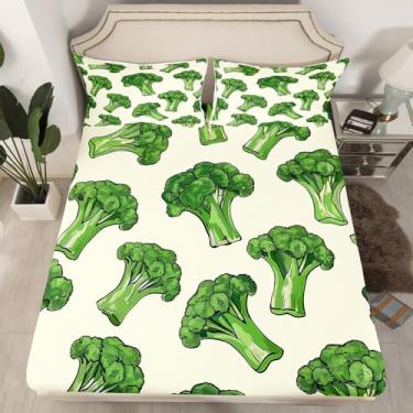 Imagem de jejeloiu Jogo de lençol com elástico fofo de brócolis, estampa de casa de fazenda, ultramacio, para meninos e meninas, solteiro, vegetais, decoração de quarto
