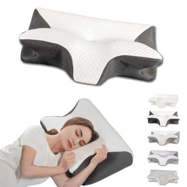 Imagem de Travesseiro cervical para alívio da dor no pescoço, travesseiro ortopédico ergonômico para dormir, dor no ombro e suporte, almofada de pescoço de espuma viscoelástica aconchegante com fronha para