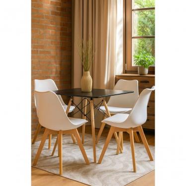 Imagem de Mesa Jantar Sala Cozinha Quadrada Eiffel 80cmpreta E 4 Cadeiras Leda Estofadas Wood Branca