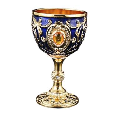 Imagem de Ｂｅｓｇａ Taça de água em, mini cálice, strass, decorativa, europeia, copo de vinho de metal para aniversário, feriado, Azul Profundo Dourado