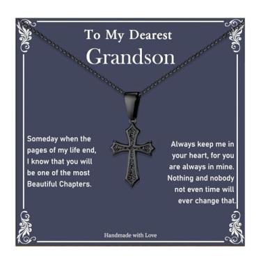 Imagem de Someki Colar de neto masculino com pingente de cruz cristã, presentes de neto da avó, presentes de aniversário inspiradores para homens, Aço inoxidável, Sem Pedra Preciosa