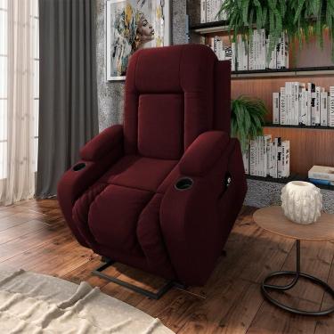 Imagem de Poltrona Do Papai Reclinável Crihs Lift Com Massagem E Aquecimento Veludo Vinho G23 - Gran Belo