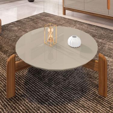 Imagem de Mesa De Centro Redonda Lizz 64cm Off-white/cedro