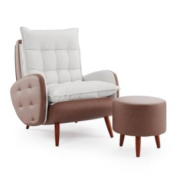 Imagem de Poltrona + Puff Marrom/Cinza - Conjunto Completo para Descanso - Tecido Macio e Resistente