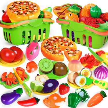 Imagem de Conjunto de brinquedos Play Food BAODLON 100 unidades com 2 cestas para crianças de 2 a 5 anos