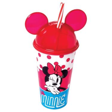 Imagem de Copo com Tampa de Orelha e Canudo Minnie Plasútil 500ml Vermelho