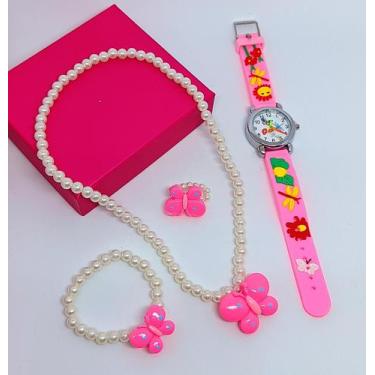 Imagem de Kit Relógio Infantil Analógico Redondo quartzo Silicone Desenho animad