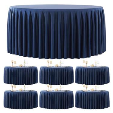 Imagem de Pacote com 6 toalhas de mesa redondas azul marinho 152 cm elastano elástico 1,5 m, toalhas de mesa redondas para banquete, sem rugas, toalha de mesa com costura redonda com saia de babados para festa