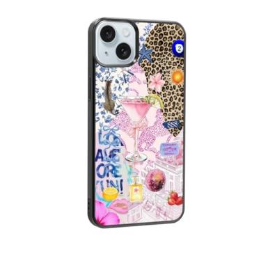 Imagem de qizjio Capa de telefone estética Y2K protetora à prova de choque vintage colagem de martini preppy cheetah impressão capas de telefone para iPhone 15 Plus