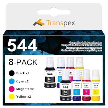 Imagem de Transpex 544 frascos de refil de tinta compatíveis com T544120 T544220 T544320 T544420 Substituição para L1210 L1250 L3110 L3150 L3160 L3210 L3250 L3251 L3222 60 L 5 290 L5590 (pacote com 8)