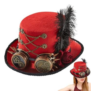 Imagem de Chapéu Steampunk | Chapéu de Coco Halloween Estilo Vintage, de Feltro Ajustável Unissexo para Teatro Circo e Cosplay