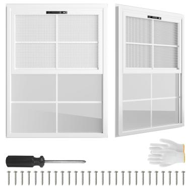 Imagem de Pacote com 2 janelas de galpão de 45,7 x 58 cm, com vidro temperado e tela de fibra de vidro para galinheiro, teatro, casa, garagem
