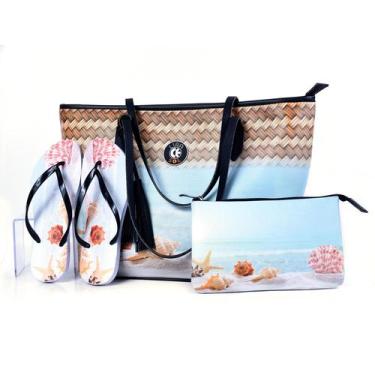 Imagem de Kit Praia Feminino Bolsa Chinelo Nécessaire  Estilo e Praticidade - LI