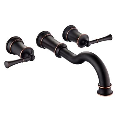 Imagem de Torneira de banheira romana montagem na parede enchimento de banheira generalizado com válvula áspera 3 furos 2 alavancas elegante bico clássico para banheiro, ORB