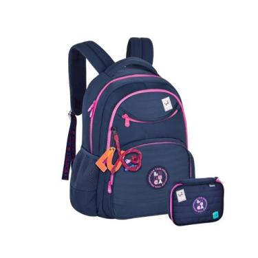 Imagem de Kit Mochila de Costas Luluca Estojo 100 Pens Escolar Passeio, Azul