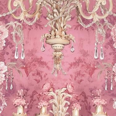 Imagem de Yzogbry Candeeiro de cristal vintage damasco rosa para destacar e colar papel de parede decoração de parede autoadesivo papel de parede adesivo fácil de retirar contato para apartamento de locatário