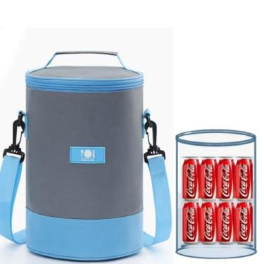 Imagem de Bolsa térmica térmica, pequena bolsa de acampamento, 8 latas, lancheira para acampamento, caminhada, praia, viagens, mochila térmica à prova d'água, bolsas térmicas ao ar livre (azul)
