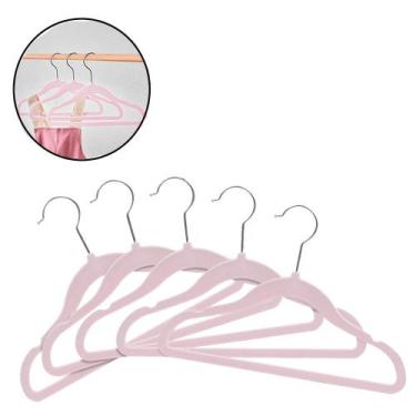 Imagem de Kit Cabides De Veludo Anti Deslizante Infantil 5 Peças Rosa Organizar 