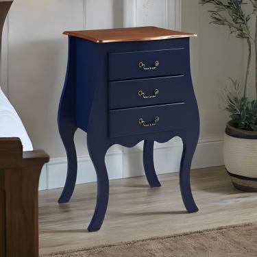 Imagem de Cômoda Bombê Grande De Madeira Com 3 Gavetas - Azul Bic Com Tampo Imbuia Glazer