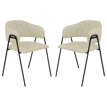 Imagem de Conjunto 2 Cadeiras Veneza Linho Palha Metal Preto