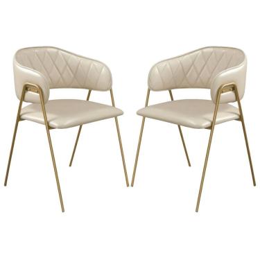 Imagem de Conjunto 2 Cadeiras Veneza Couro Pérola Metal Dourado