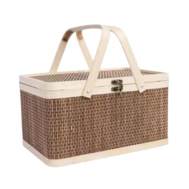 Imagem de AFXGUSD Cesta de Bambu Trançada, Cesta de Compras, Cesta de Embrulho para Presente com Tampa, Cesta de Armazenamento de Alimentos para Camping, Frutas E Almoç, Brown B, Tamanho real