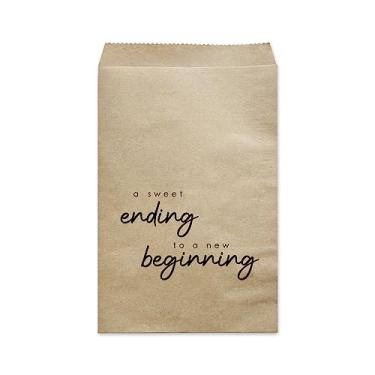 Imagem de MAGJUCHE A Sweet Ending To a New Beginning Bolsas de lembrancinhas de casamento, embalagem com 50 sacos de biscoito para recepção de festa Kraft