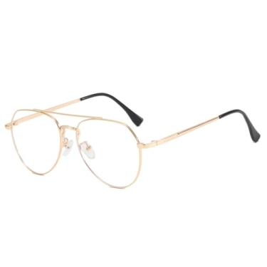 Imagem de Armação de óculos da moda, masculina e feminina, armação de metal elipse, ultraleve, anti-luz azul, lentes transparentes, dourada, C