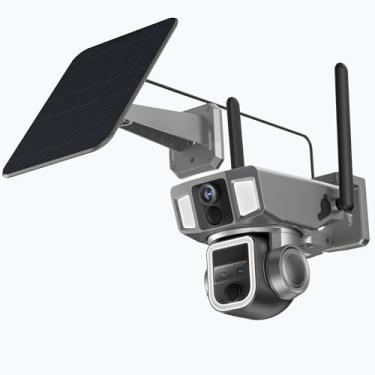 Imagem de Câmera de segurança solar, lente tripla, zoom de 10x, 2K Ultra HD, WiFi/4G, IP66 à prova d'água, panorâmica de 355°/inclinação de 90°, detecção de movimento PIR, áudio bidirecional, armazenamento na