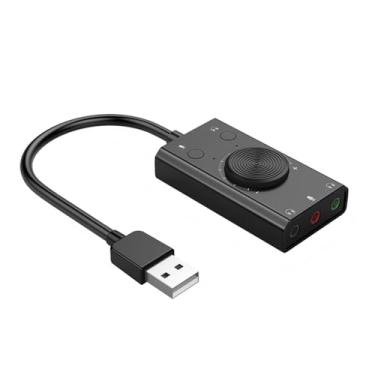 Imagem de Placa de som USB externa 2 em 1 sem driver com indicador LED para alto-falante, microfone, fone de ouvido Plug & Play