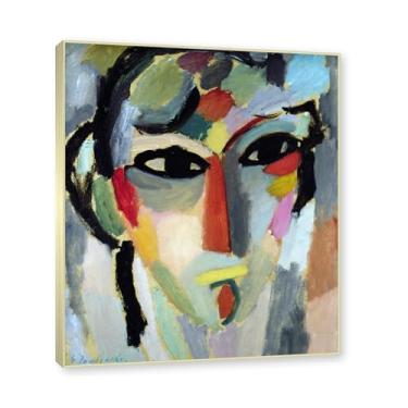 Imagem de NHLDZYH Moldura de champanhe. Impressões de arte Alexej von Jawlensky - Pintura de retrato - (cabeça mística) - Pôster de decoração de parede vintage. 40 x 48 cm - 15,7 x 18,9 pol