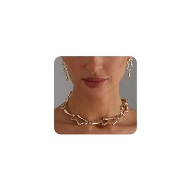 Imagem de Vintage Gold Irregular Liquid Waterdrop Statement Colar Brinco Conjunto para Mulheres, Punk Geométrico Lava Lágrima Gargantilha Colar, Joias Modernas Presentes de Aniversário, Large, Liga de aço, Sem
