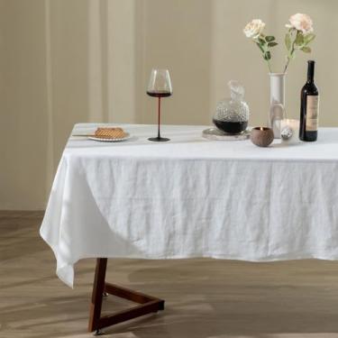 Imagem de Talasily Toalha de mesa de linho 100% linho puro, 152 x 332 cm, toalhas de mesa retangulares, panos laváveis para cozinha, jantar, festas de buffet, feriados, piquenique, casamentos e restaurantes -